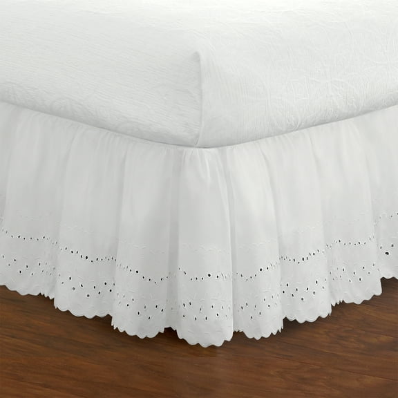 Fresh Ideas Ruffled Eyelet 14" Bed Skirt, Queen, White