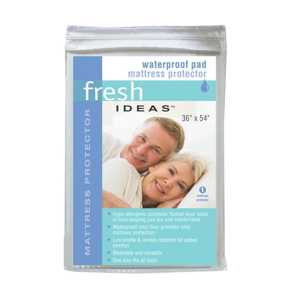 Fresh Ideas Waterproof Underpad Bed Protector, Twin, 36" x 54", White