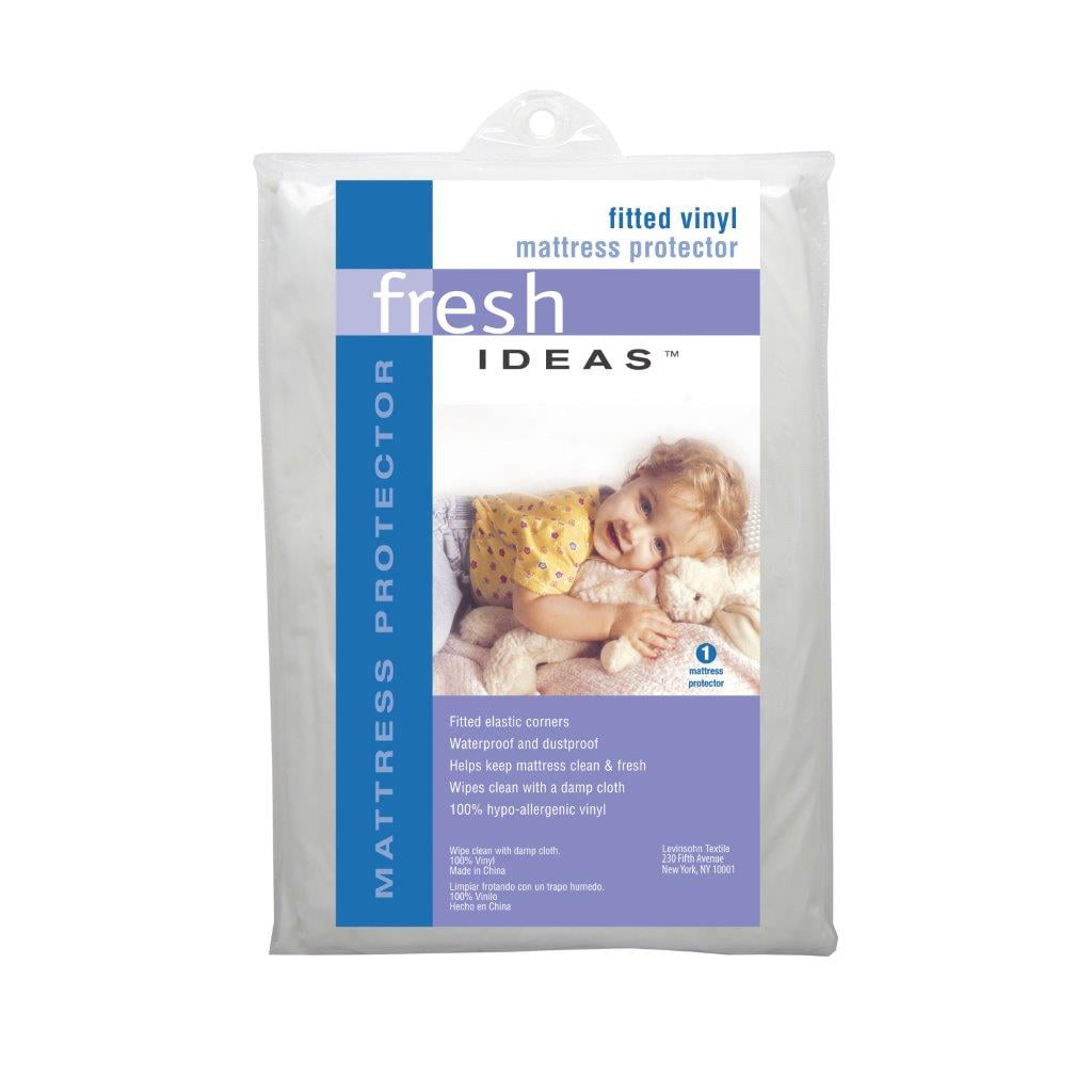 Fresh Ideas Fitted Vinyl Mattress Protector, Waterproof, Hypoallergenic, 14" Pockets, Queen