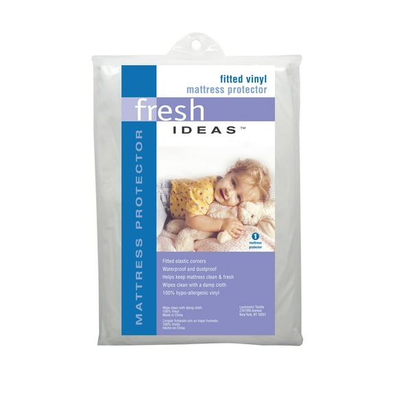 Fresh Ideas Fitted Vinyl Mattress Protector, Waterproof, Hypoallergenic, 14" Pockets, Queen