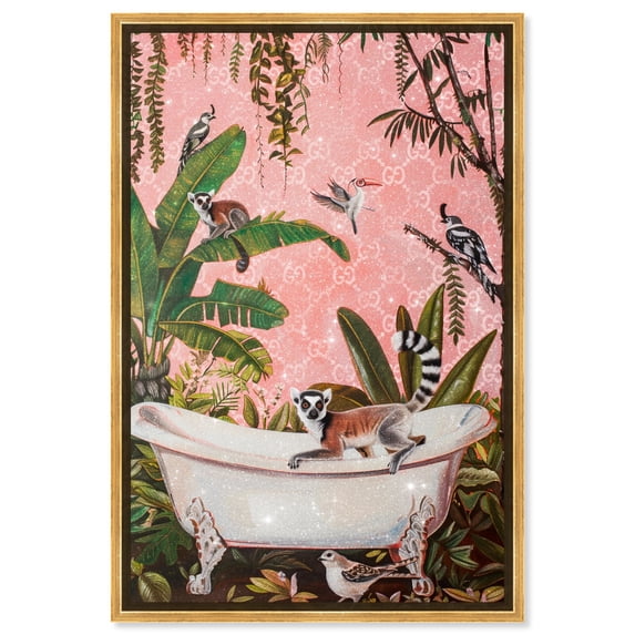 Fresh Jungle Bath Canvas Jungle Bathroom Art by Art Remedy, Gold Frame, 16" x 24"