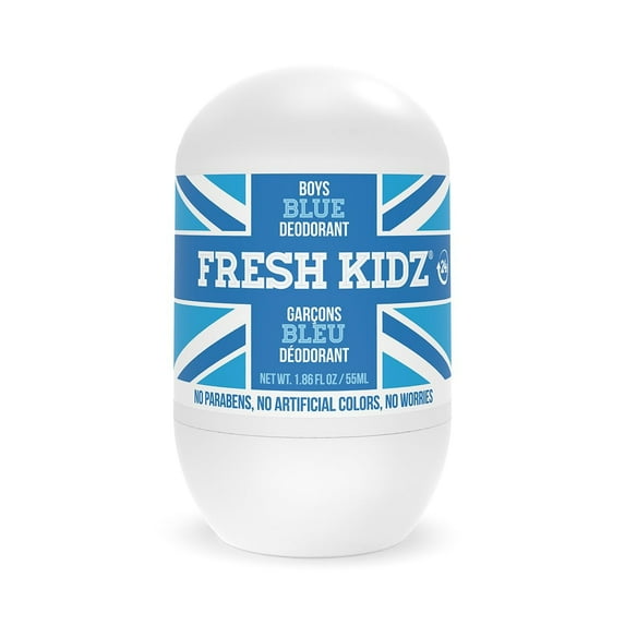 Fresh Kidz Roll On Deodorant for Kids and Teens - Baking Soda and Aluminum-free 24 Hour Protection for Sensitive Skin - Boys "Blue" 1.86 fl. oz.