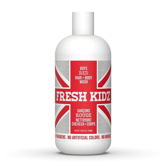 Fresh Kidz Body Wash for Kids and Teens - Gentle Bath and Shower Cleanser for All Skin Types - Boys Red, 16.9 fl. oz.