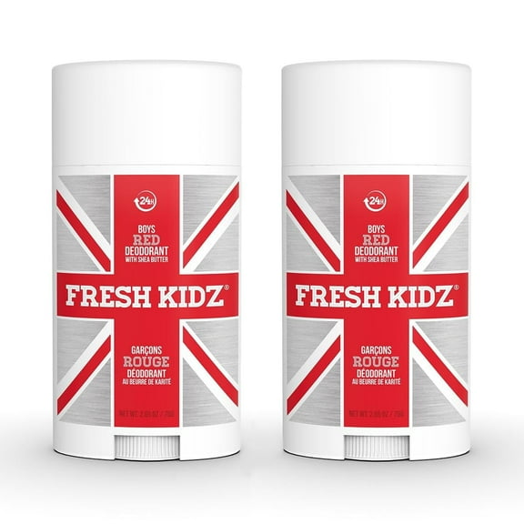 Fresh Kidz Deodorant Stick for Kids and Teens - Baking Soda and Aluminum-free 24 Hour Protection for Sensitive Skin - Boys "Red", 2.65 oz / 75 g (2 Pack)…
