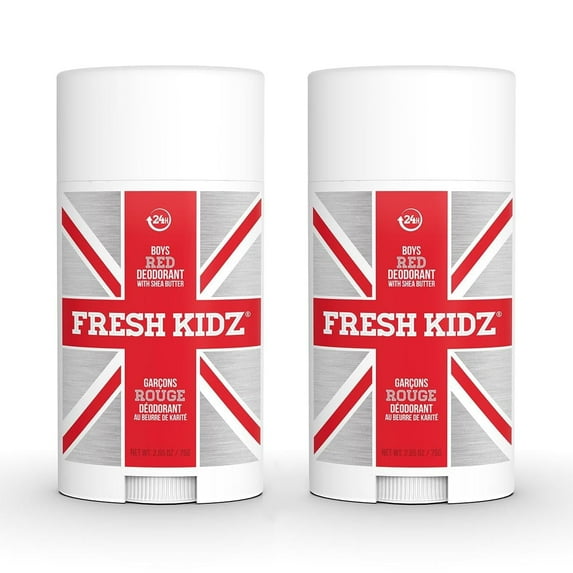 Fresh Kidz Deodorant Stick for Kids and Teens - Baking Soda and Aluminum-free 24 Hour Protection for Sensitive Skin - Boys "Red", 2.65 oz / 75 g (2 Pack)…