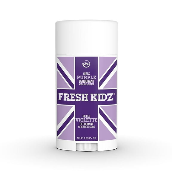 Fresh Kidz Deodorant Stick for Kids and Teens - Baking Soda and Aluminum-free 24 Hour Protection for Sensitive Skin - Girls "Purple", 2.65 oz / 75 g