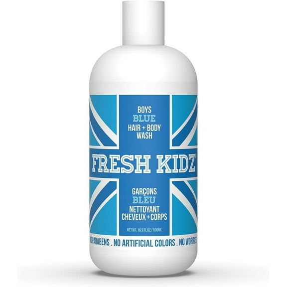 Fresh Kidz Hair & Body Wash for Kids and Teens - Gentle Bath and Shower Cleanser for All Skin Types - Boys Blue, 16.9 Fl. oz.