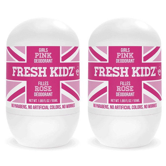 Fresh Kidz Natural Roll On Deodorant 24 Hour Protection - Girls "Pink" 1.86 fl.oz. Each (2 Pack)