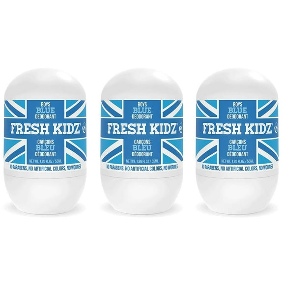 Fresh Kidz Natural Roll On Deodorant Antiperspirant 24 Hour Protection, Boys Blue 1.86 fl.oz. (3 Pack)