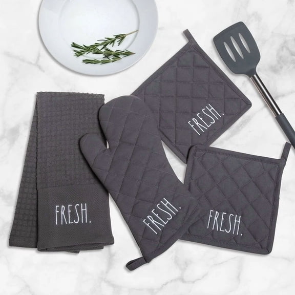 Fresh Kitchen Towel Oven Mitt Potholder Set 4 Piece Cotton Cooking Accessories