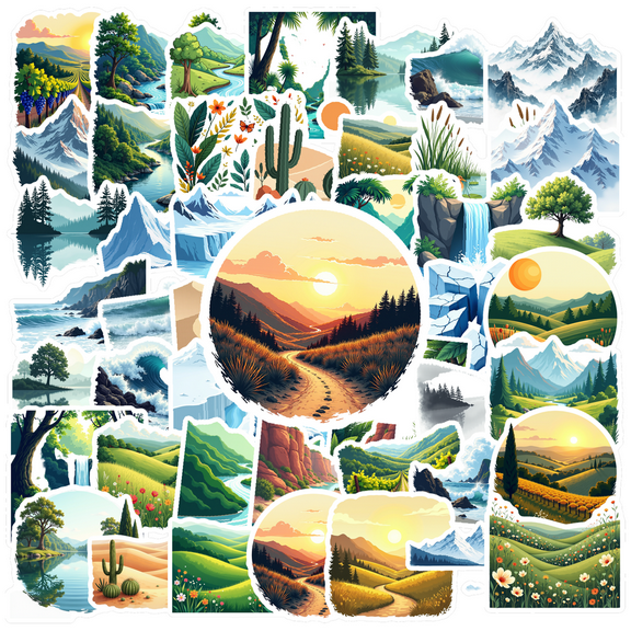 Fresh Landscape Stickers, Waterproof Landscape Sticker for Water Bottle Laptop Phone Cases Planner Skateboard Luggage Helmet Party Favor Decor, Ideal for Adults Teens Teacher Rewards