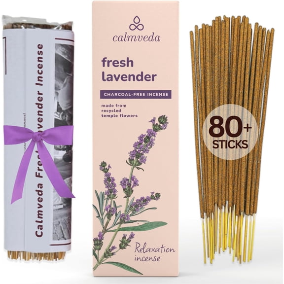 Fresh Lavender Incense for Calming - 80 Charcoal Free Incense, Made from Upcycled Flower