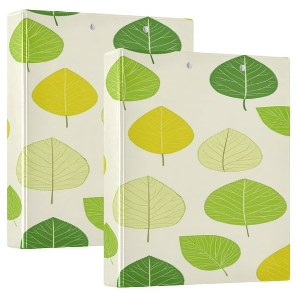Fresh Leaf Pattern Design 12.4x10.6in PVC Round Ring Binder, D-Ring 3-Hole, Metal Clip, 200 Sheets