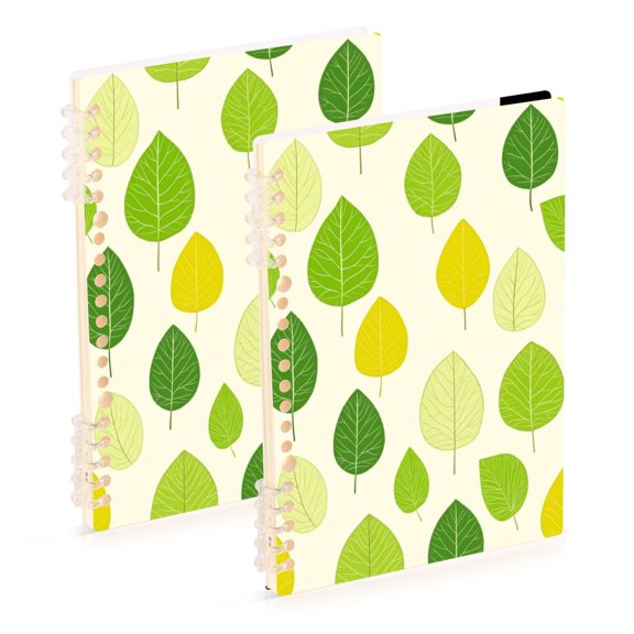 Fresh Leaf Pattern Design 2-Piece A5 PP Notebooks, Adjustable Rings, 80g Paper, Diary Set