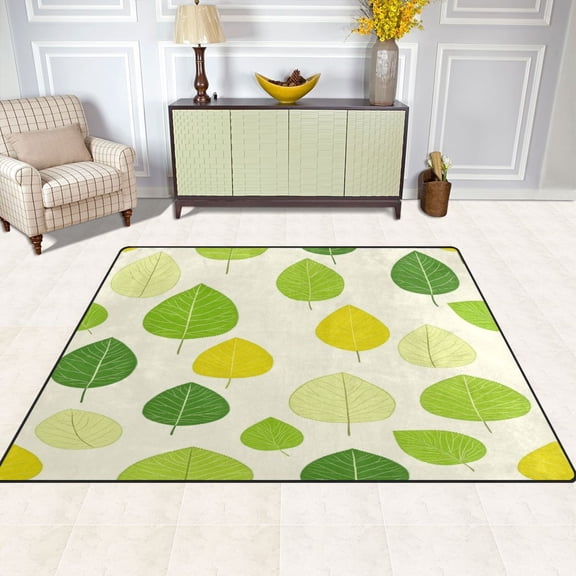 Fresh Leaf Pattern Design 63''x48'' Plush Memory Foam Bath Mat, Soft, Absorbent, Non Slip, Durable