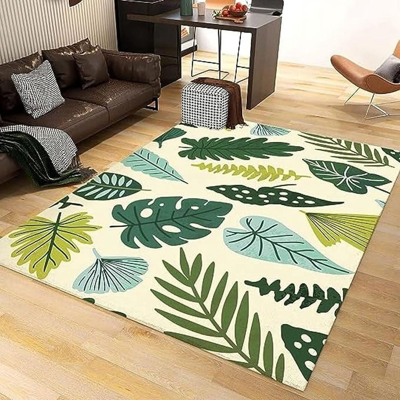 Fresh Leaves Green Art Area Rug, Banana Leaf Plant Green Leaves ...