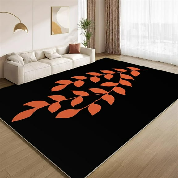 Fresh Leaves Rug 2x3 Small Area Rugs Modern Black Orange Rugs Non Slip Low Pile Indoor Throw Carpet for Living Room Bedroom Gameroom Study Office Entrance Foyer