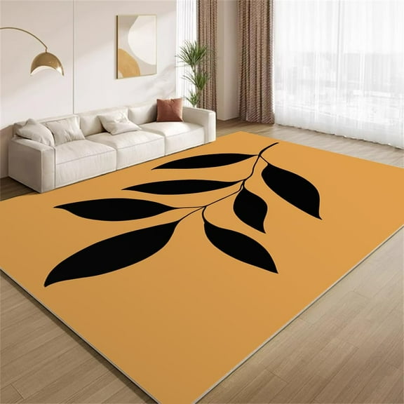 Fresh Leaves Rug 2x3 Small Area Rugs Modern Black Orange Rugs Ultra Soft Non Slip Washable Carpet for Living Room Bedroom Study Office Hallway