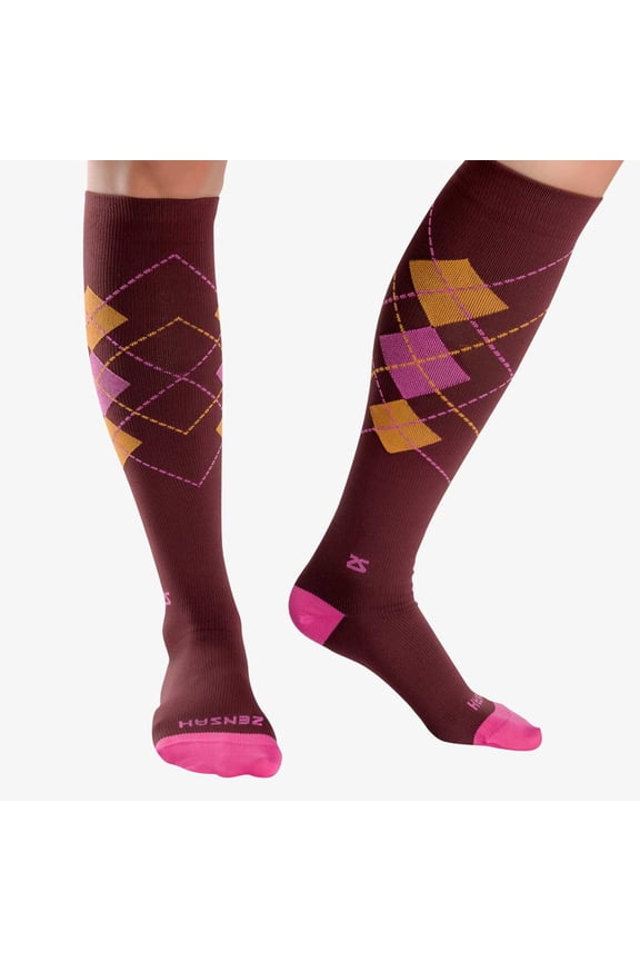 Fresh Legs Unisex Classic Argyle Comp Socks-BURG/HPNK-Sm
