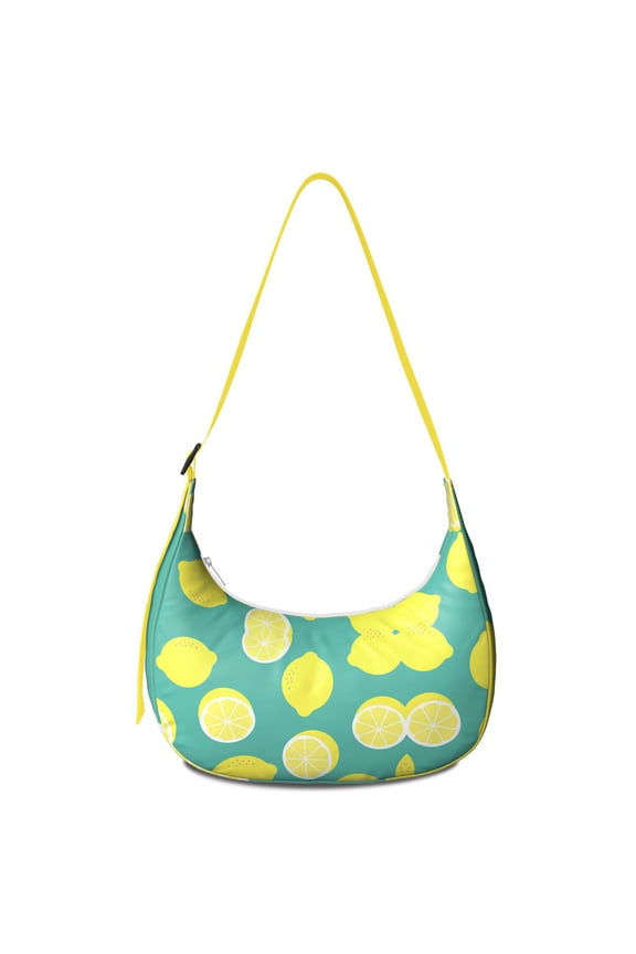 Fresh Lemon Adjustable Strap Crossbody Bag Lightweight Nylon Yellow Fruit Cute Summer Modern Lemon Lover Retro Vintage I Love Lemons Flowers Floral Pattern Print Design Small Purse Travel