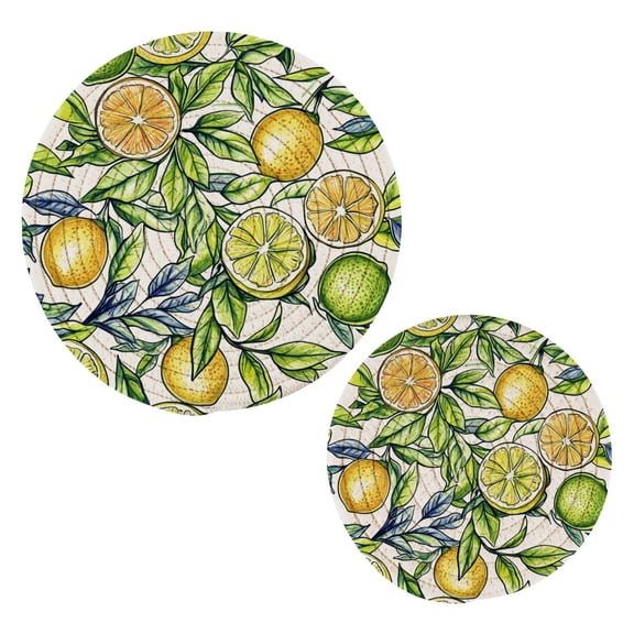 Fresh Lemon Trivets Potholders Cotton Braided Potholders Heat-Resistant Pads 7.09'' and 9.45''