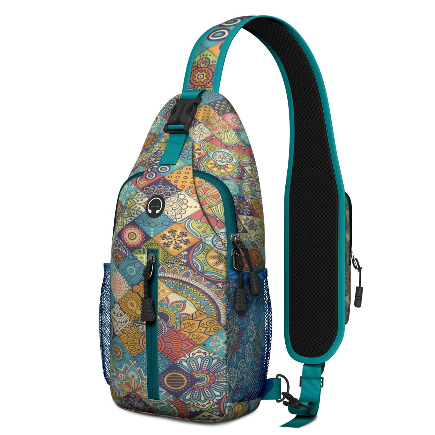 Fresh Lemon and Floral Pattern Sling Backpack for Bright Summer Days – Water-Resistant Crossbody Bag with Secure Zippers, Large Compartments, Adjustable Strap, Perfect for Travel and Daily Carry