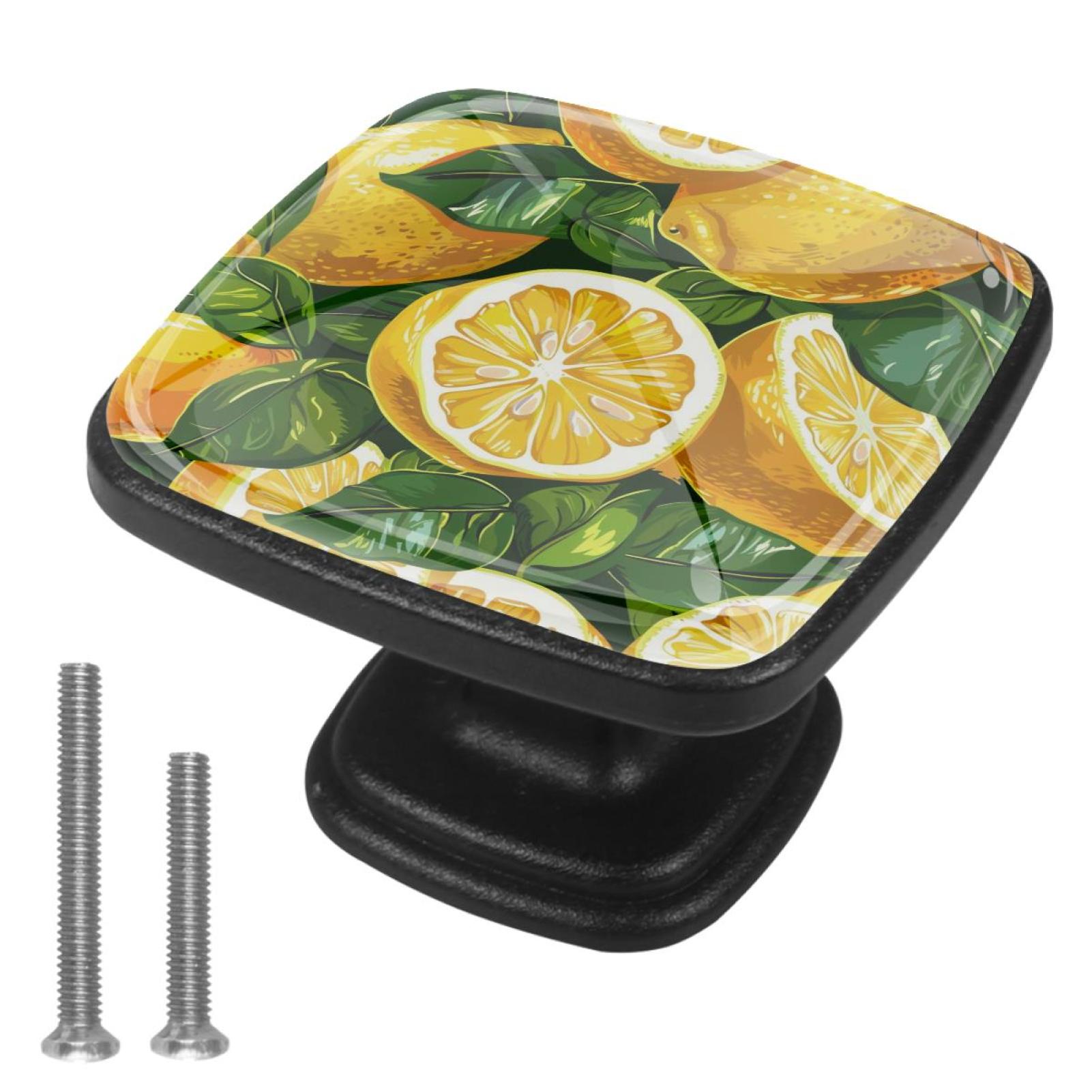 Fresh Lemon Fruit 4 Pack Crystal Glass Drawer Knobs, Clear