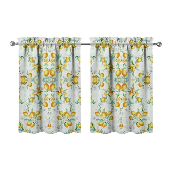 Fresh Lemon Kitchen Curtains 2 Pack - 27.5x36 Inch Caf Curtains, Summer Fruit Print Semi-Sheer Rod Pocket Window Panels for Minimalist Home Decor