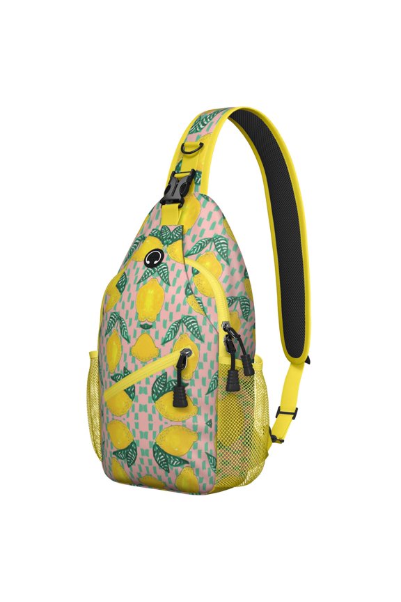 Fresh Lemon Print Travel Sling Backpack, Lightweight and Durable Crossbody Bag with Modern Yellow Fruit Pattern, Cute Floral Design, Perfect for Summer and Daily Commute