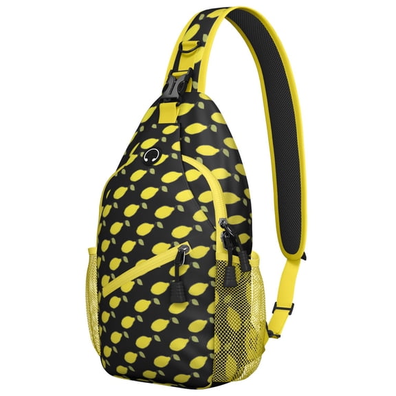 Fresh Lemon Print Travel Sling Backpack, Lightweight and Durable Crossbody Bag with Modern Yellow Fruit Pattern, Cute Floral Design, Perfect for Summer and Daily Commute