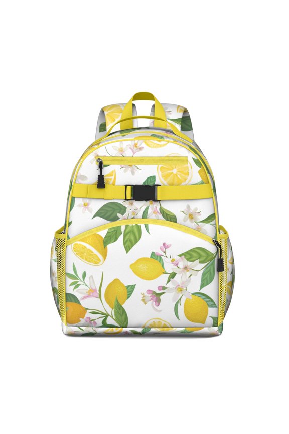 Fresh Lemon Print Waterproof Backpack - Ergonomic School Bag with Multiple Pockets & Chest Strap