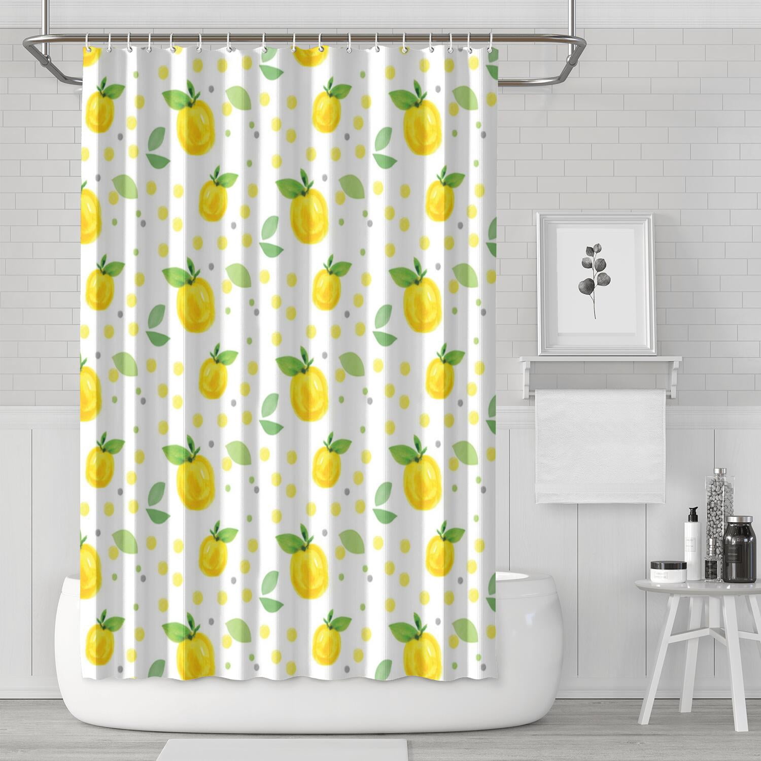 Fresh Lemon Shower Curtain, Bright Yellow Summer Fruit Floral Print ...