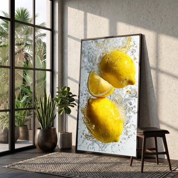 Fresh Lemon Splash Art Citrus Fruit Wall Art Kitchen Decor Art Vibrant Yellow Lemons Refreshing Water Splash Design, Unframed Paper Print
