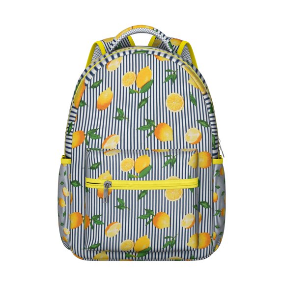 Fresh Lemon Students Backpack Cute Yellow Fruit School Bag with Floral I Love Lemons Pattern, Lightweight and Adjustable Strap
