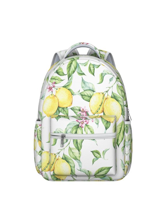 Fresh Lemon Themed Student Backpack - Waterproof & Lightweight, Stylish Design with Front Zip Pocket, Side Pockets, and Breathable Comfort