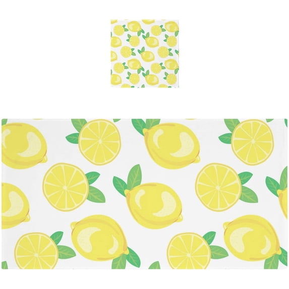 Fresh Lemons Cotton Towel Set 2 Piece, 1 Bath Towels 1 Washcloth, Soft Fast Dry Super Absorbent Face Hand Towel for Bathroom Hotel Gym Spa and Beach