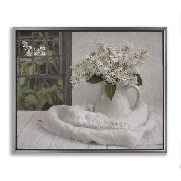 Stupell Industries Fresh Lilacs Still Life Gray Framed Floater Canvas Wall Art, design by Robin-Lee Viera