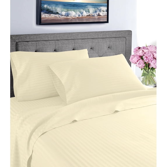 Fresh Linen 1000 Thread Count 100% Cotton Deep Pocket Dobby Striped Sheet Set (California King, Ivory)