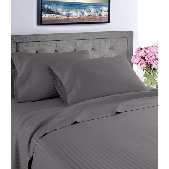 Fresh Linen 1000 Thread Count 100% Cotton Deep Pocket Dobby Striped Sheet Set (Queen, Gray)