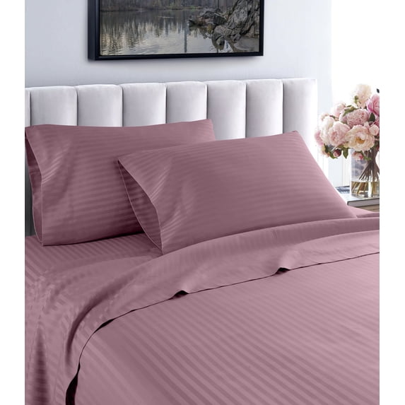 Fresh Linen 1000 Thread Count 100% Cotton Deep Pocket Dobby Striped Sheet Set (Queen, Purple)