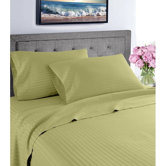 Fresh Linen 1000 Thread Count 100% Cotton Deep Pocket Dobby Striped Sheet Set (Queen, Sage)