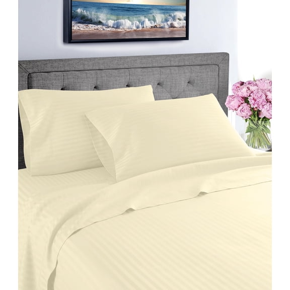 Fresh Linen 1000 Thread Count 100% Cotton Deep Pocket Dobby Striped Sheet Set (Twin, Ivory)