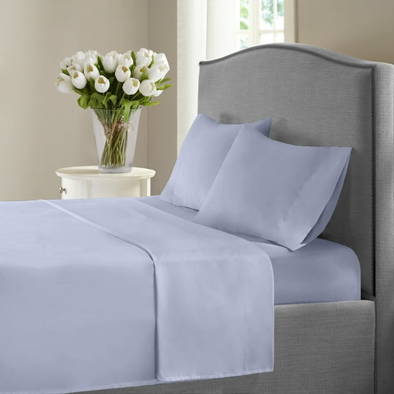 Fresh Linen 1200 Thread Count Full Size Deep Pocket Solid Cotton Sheet Set (Full, Blue)