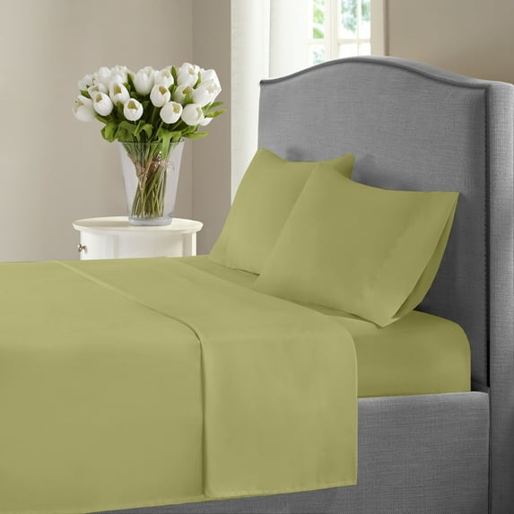 Fresh Linen 1200 Thread Count Full Size Deep Pocket Solid Cotton Sheet Set (Full, Sage)