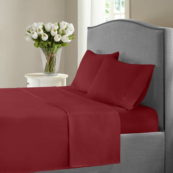 Fresh Linen 1200 Thread Count Twin XL Size Deep Pocket Solid Cotton Sheet Set (Twin XL, Burgundy)