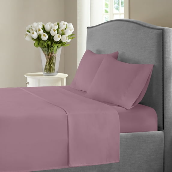 Fresh Linen 1200 Thread Count Twin XL Size Deep Pocket Solid Cotton Sheet Set (Twin XL, Purple)