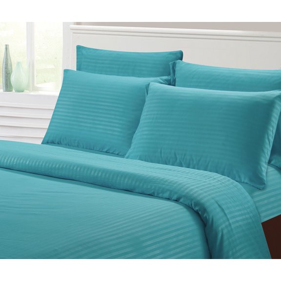 Fresh Linen Collection 1800 Super Soft & Wrinkle Free Luxurious Stripe 4-Piece Sheet Set (Twin, Aqua)