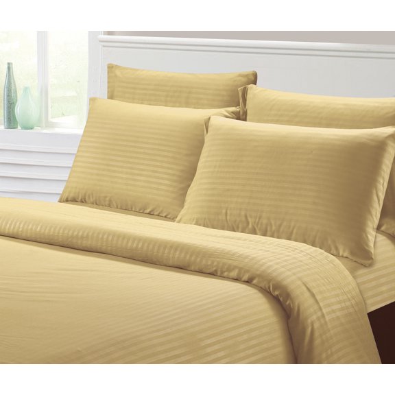 Fresh Linen Collection 1800 Super Soft & Wrinkle Free Luxurious Stripe 4-Piece Sheet Set (Twin, Gold)
