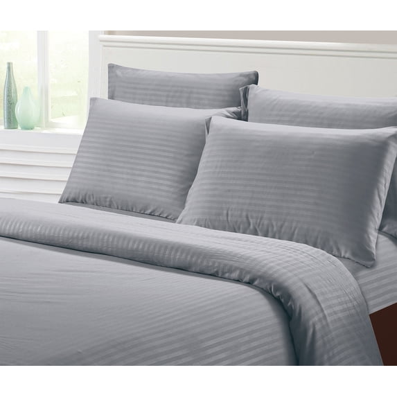 Fresh Linen Collection 1800 Super Soft & Wrinkle Free Luxurious Stripe 4-Piece Sheet Set (Twin, Gray)