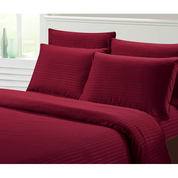 Fresh Linen Collection 1800 Super Soft & Wrinkle Free Luxurious Stripe 6-Piece Sheet Set (Queen, Burgundy)